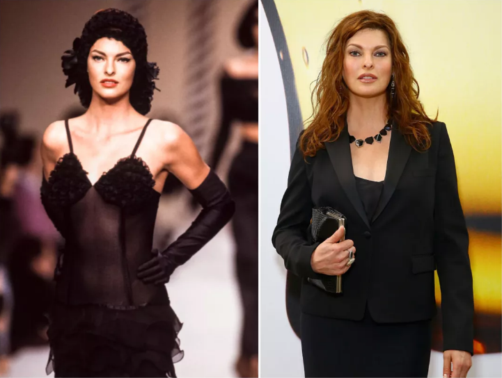 Линда Евангелиста на показе Michel Klein в 1991 году (слева) и в 2015 году (справа)
